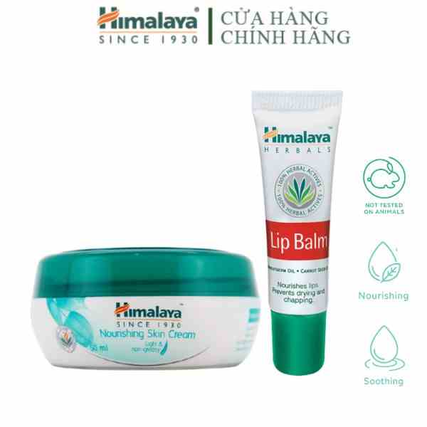 Combo dưỡng ẩm chuyên sâu Nourishing Cream 50ml và son dưỡng ẩm Himalaya Lip Balm 10g