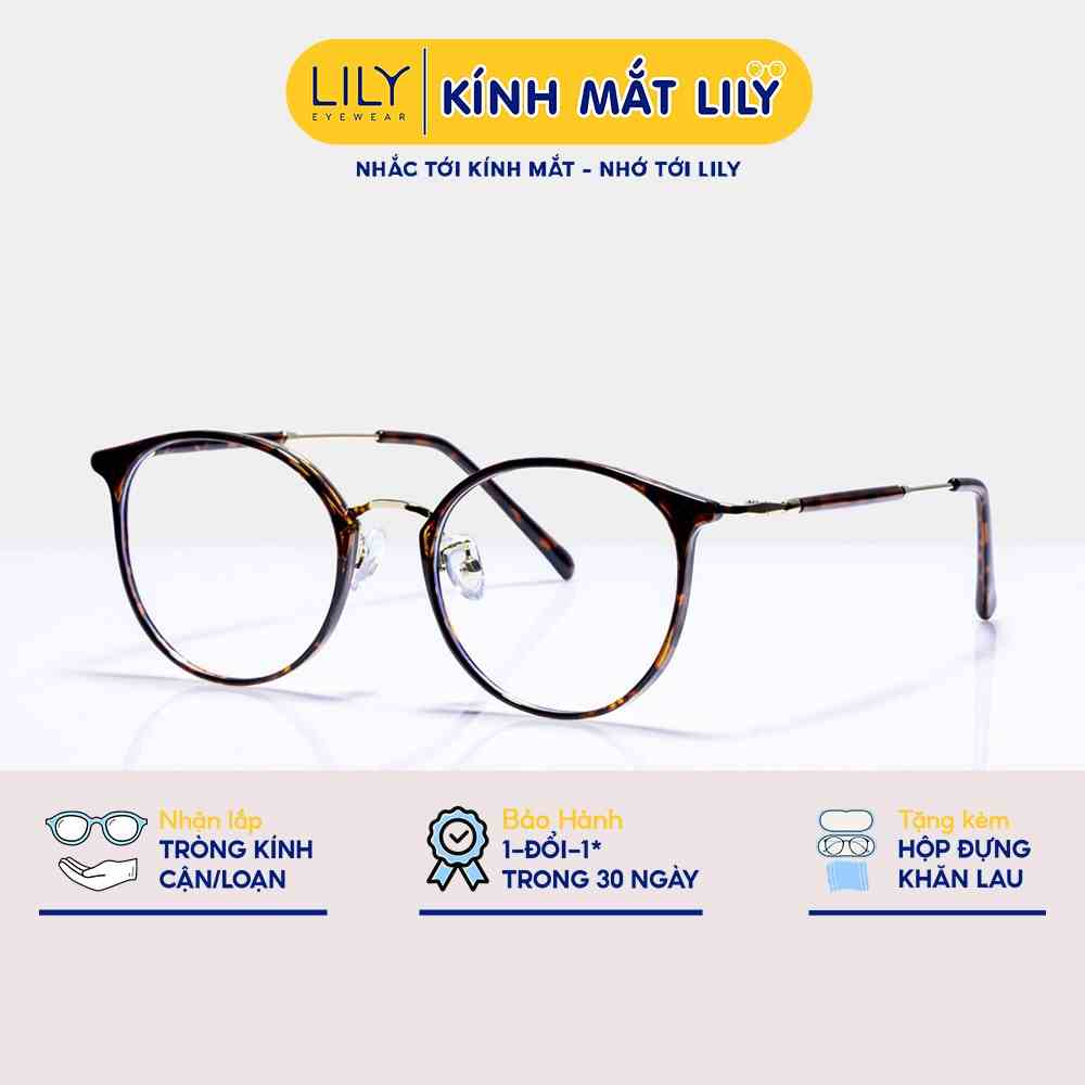 Gọng kính cận nữ Lilyeyewear mắt tròn kim loại gọng mảnh màu sắc thời trang 22642