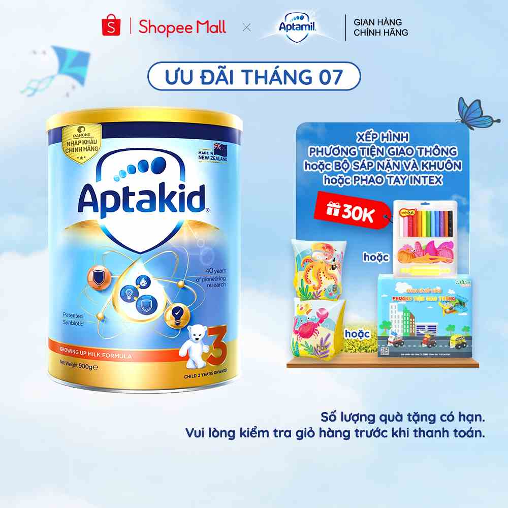 Sữa bột Aptakid New Zealand hộp thiếc (900g/lon) cho bé từ 24 tháng