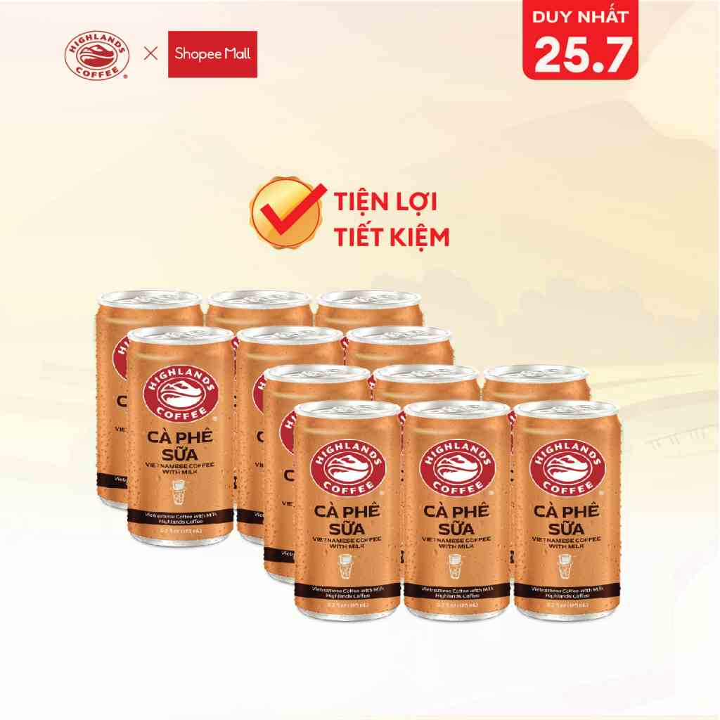 Combo 2 lốc Cà Phê Sữa Đá Highlands Coffee 185ml/lon (6 lon/lốc)