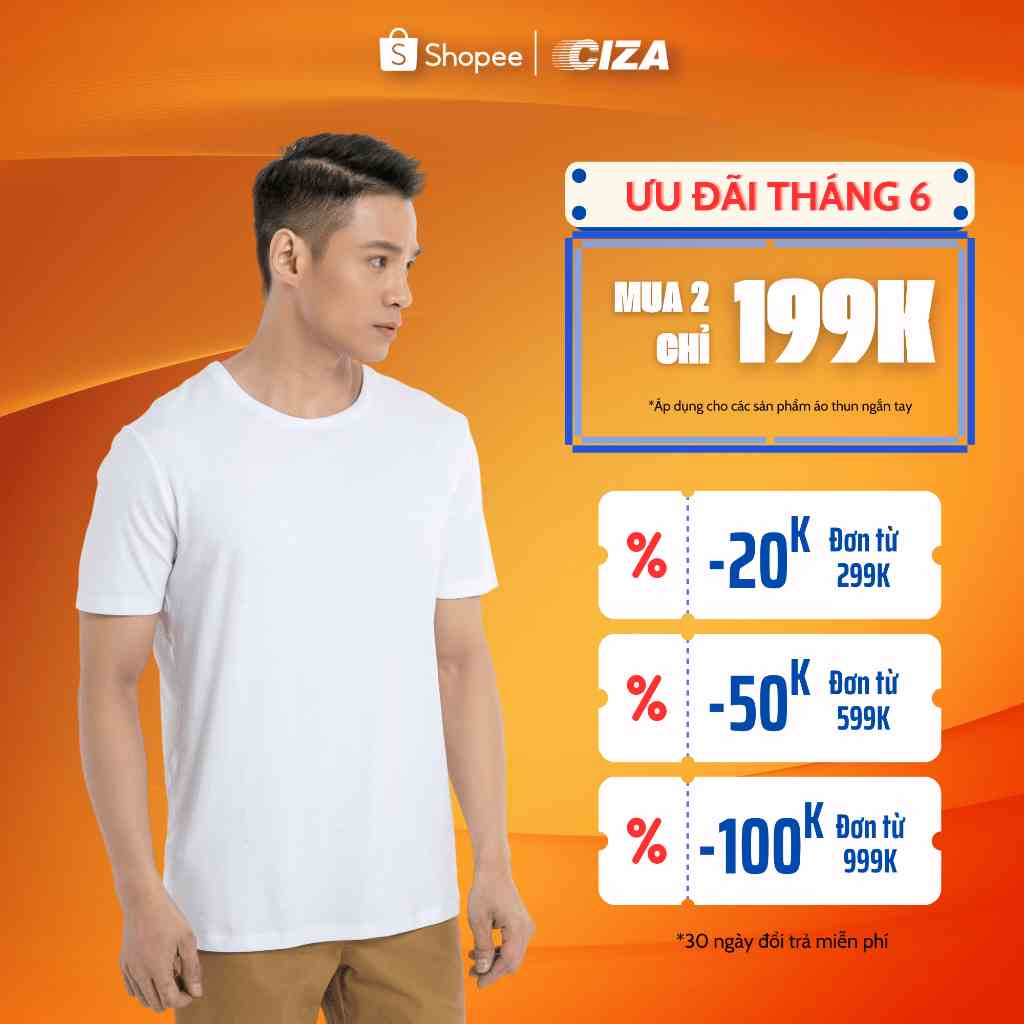 Áo thun nam cổ tròn basic CIZA vải cotton dày dặn, co giãn, tay ngắn size S M L XL  ATNB02