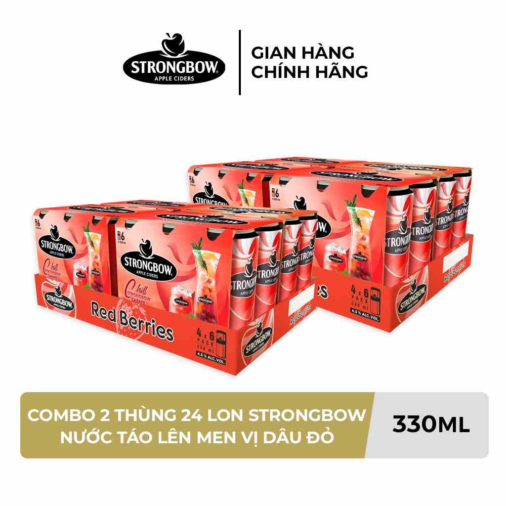 HỎA TỐC HCM - Combo 2 Thùng 24 lon nước táo lên men Strongbow Vị Dâu đỏ 330ml/lon