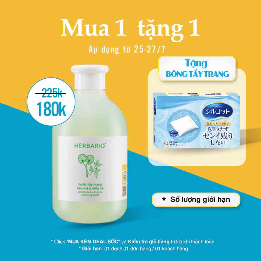 Nước tẩy trang Rau Má & Diếp Cá Herbario 300ml thuần chay