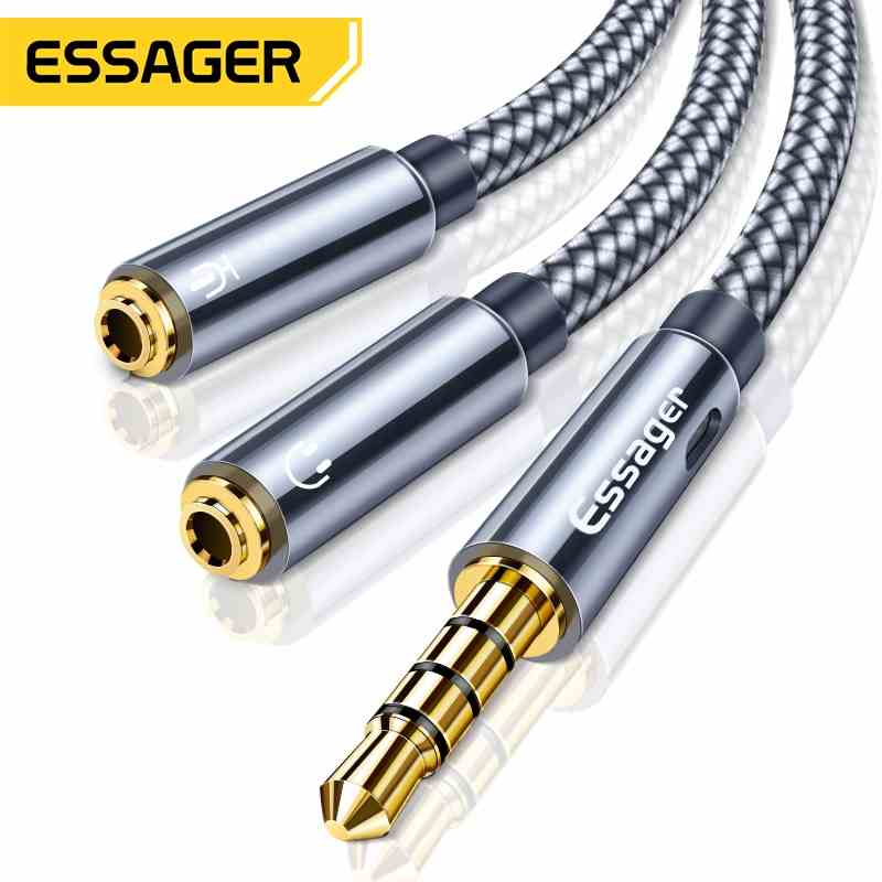 Đầu chia âm thanh Essager tai nghe mở rộng cáp Aux giắc cắm 3.5mm sang mic kép chữ Y