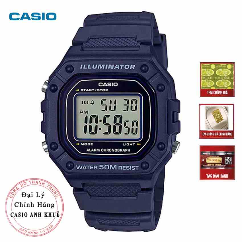 Đồng hồ điện tử nam Casio W-218H-2AVDF dây nhựa