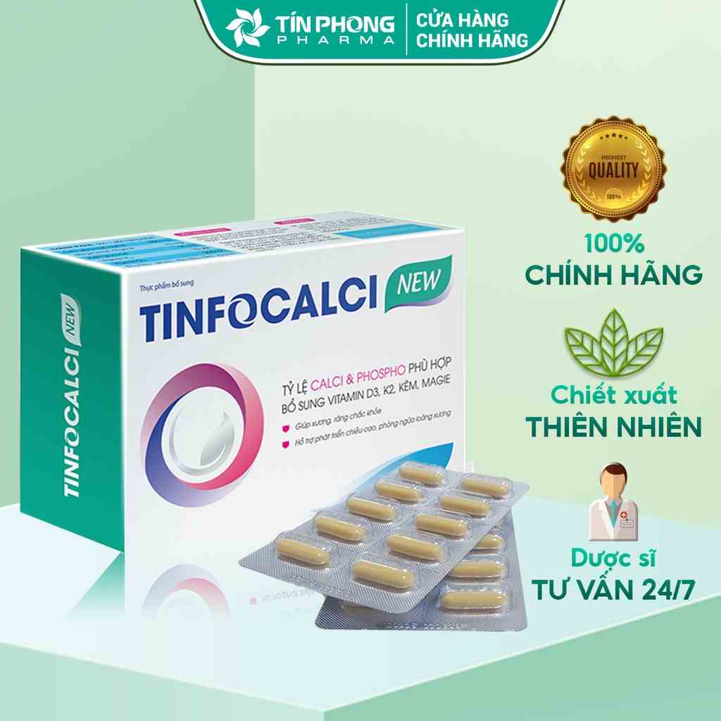 Viên Uống Bổ Sung Canxi Hữu Cơ TinfoCalci New Giúp Xương Chắc Khỏe, Phòng Ngừa Loãng Xương Hộp 30 Viên TTP012