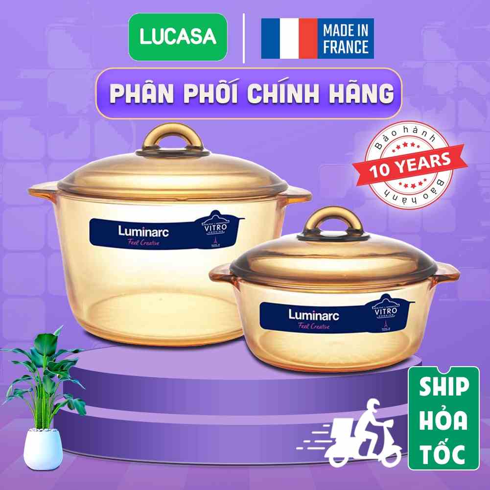 Bộ 2 Nồi Thủy Tinh Luminarc Vitro Amberline Granite 2L - 3L | Phân Phối Chính Hãng