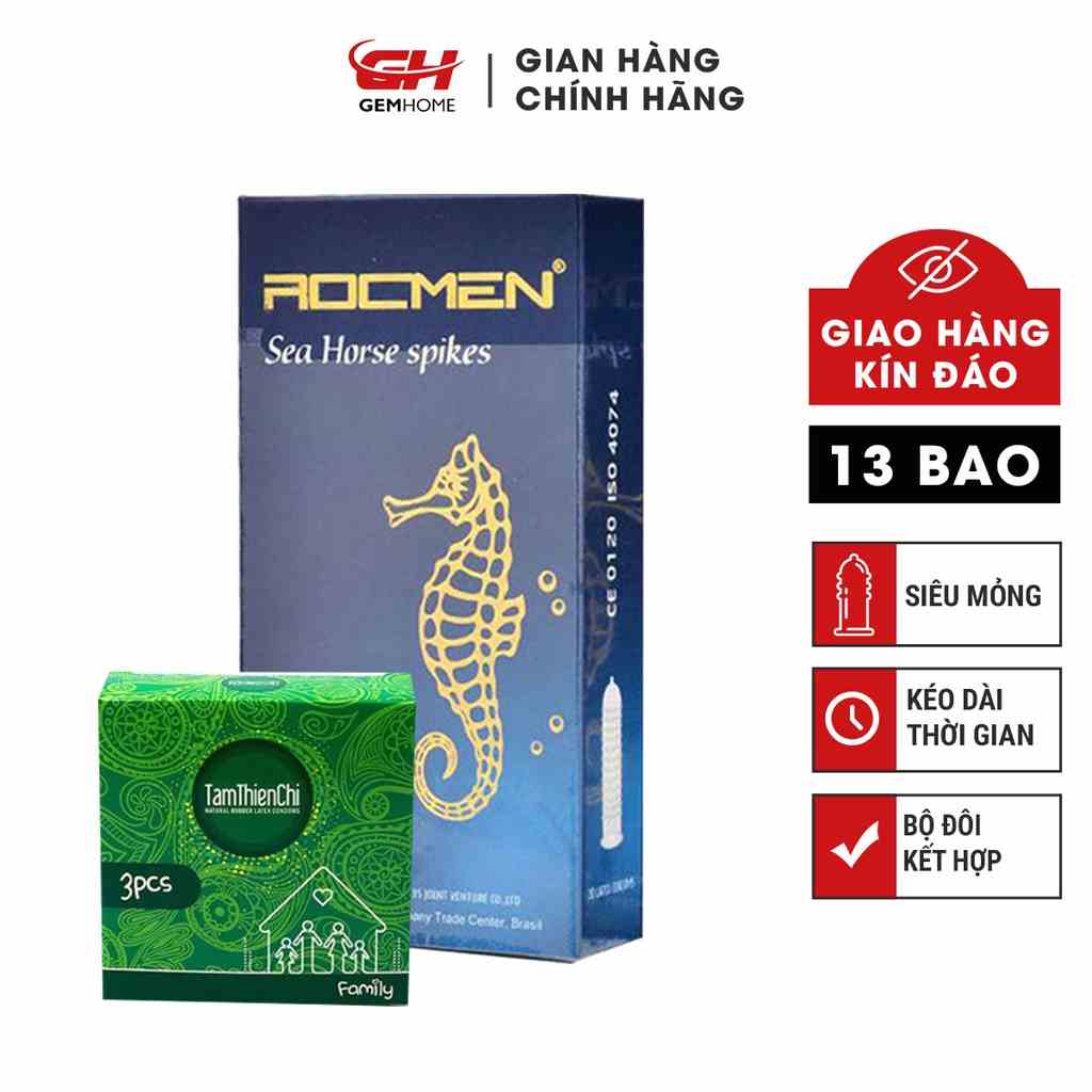 Bao cao su Tâm Thiện Chí Family 3c +1 hộp BCS Rocmen xanh nhiều gel bôi trơn siêu mỏng GEMHOME