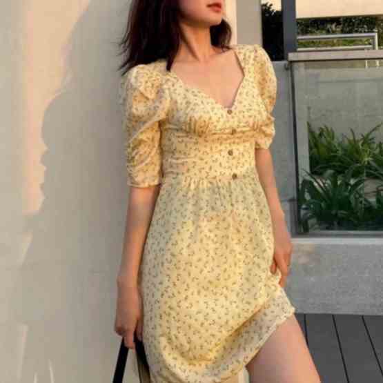 Đầm vàng nhạt hoa nhí Gigi Dress Gem Clothing SP006168