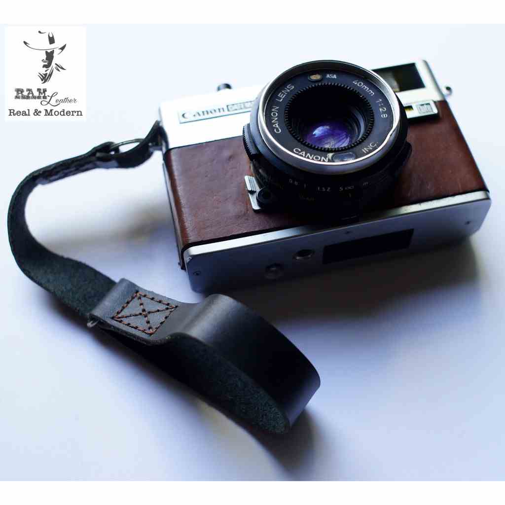 Dây đeo máy ảnh Canon / Nikon / Sony / Fujifilm RAM Leather Handstraps Đeo Tay Da Bò Thật Da Bò Đen Tuyền Sang Trọng