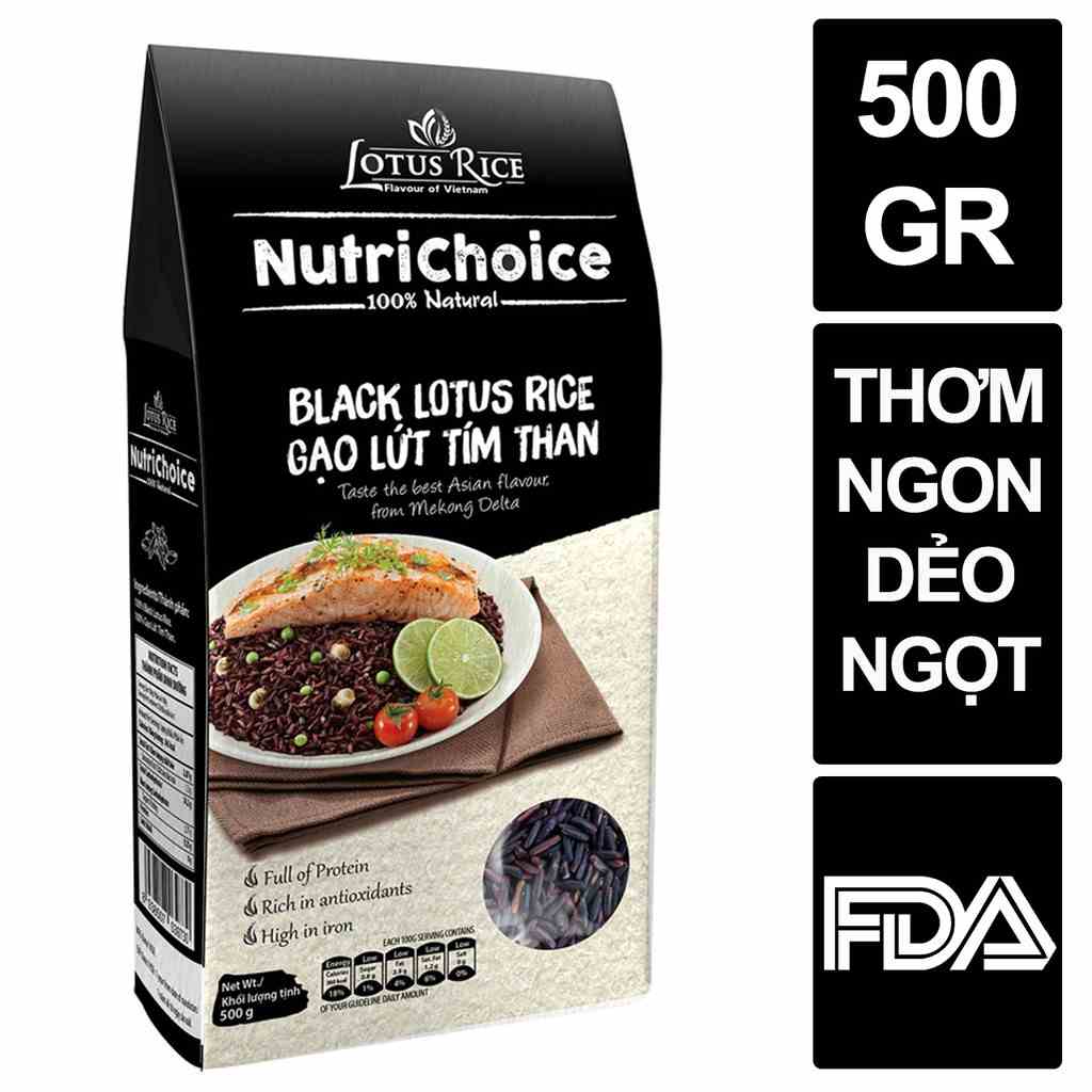 [Mã BMLTB35 giảm đến 35K đơn 99K] Gạo lứt đen Nutrichoice Tím Than 500gr - Gói nhỏ tiện lợi - Thơm ngon dẻo ngọt