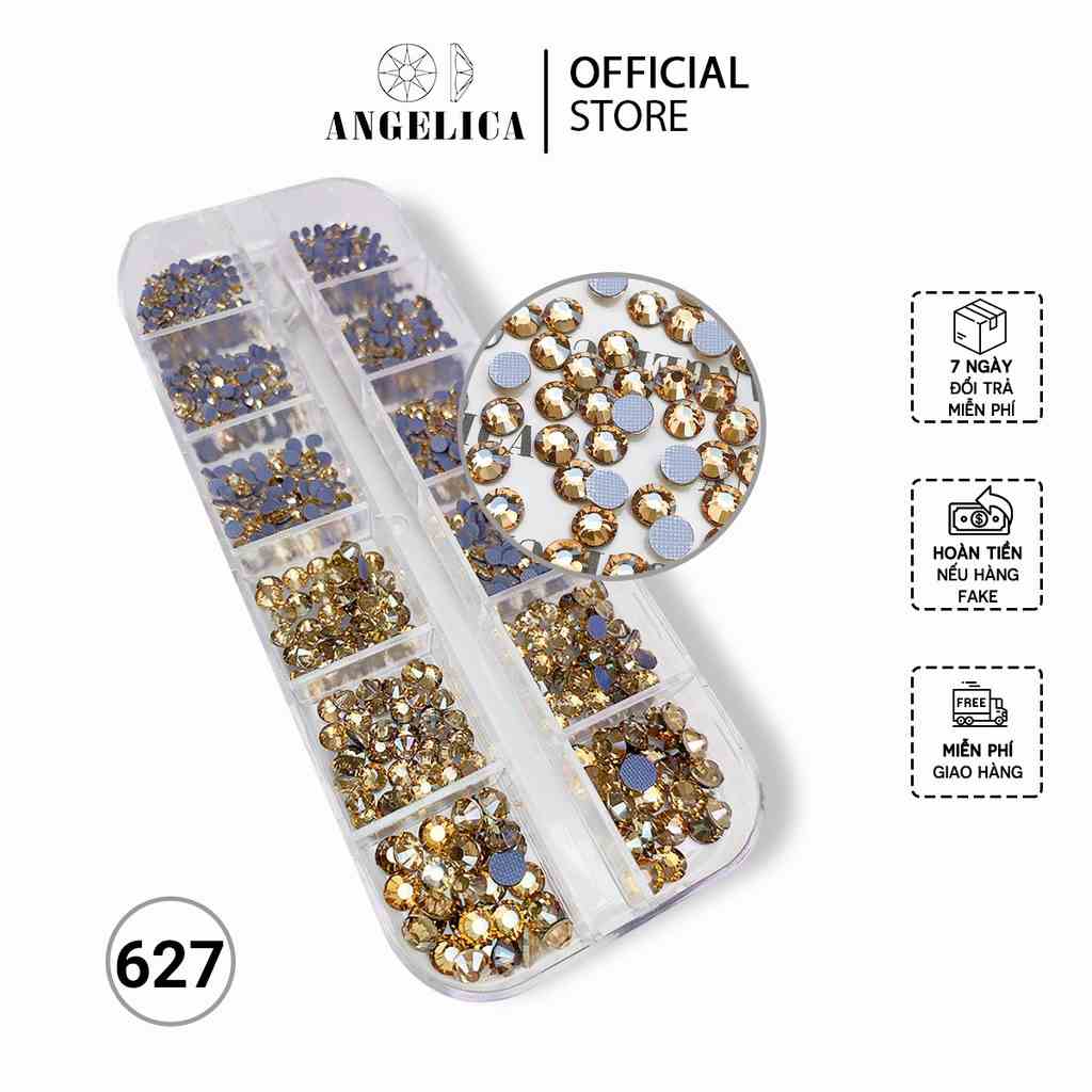 Khay Đá Chân Lưới Nail 12 Khía Màu Vàng Trà Nhạt Golden Shadow Đính Móng ANGELICA 627