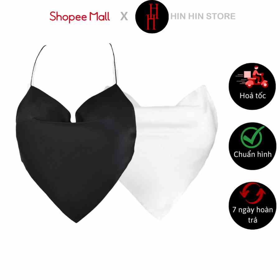 Áo croptop yếm tam giác hở lưng đan dây lụa màu đen & trắng HAC89 - Hỉn Hỉn Store