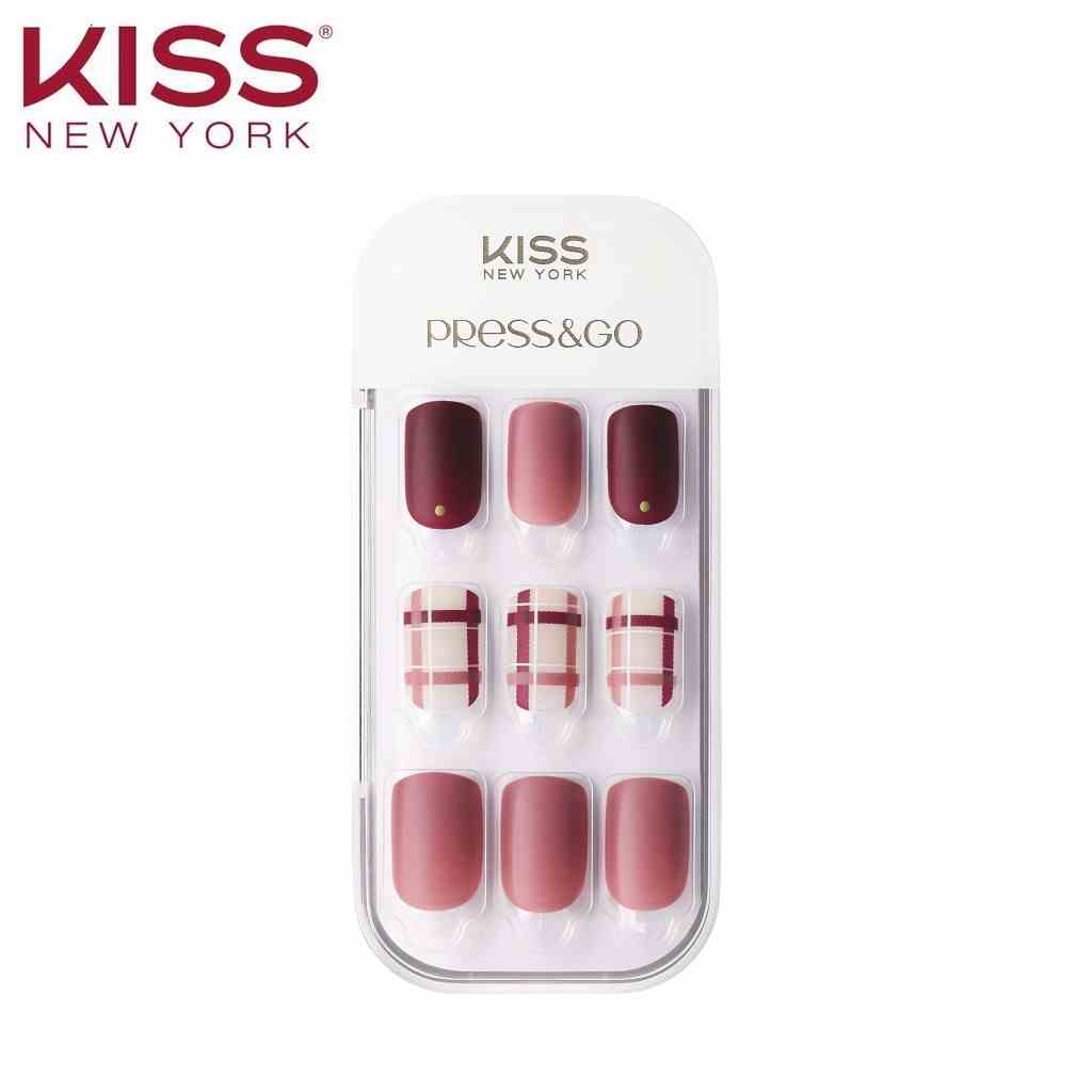 Bộ 30 Móng Tay Gel Tự Dán Press & Go Kiss New York Nail Box - Mix Berry Check (KPNA20KA)