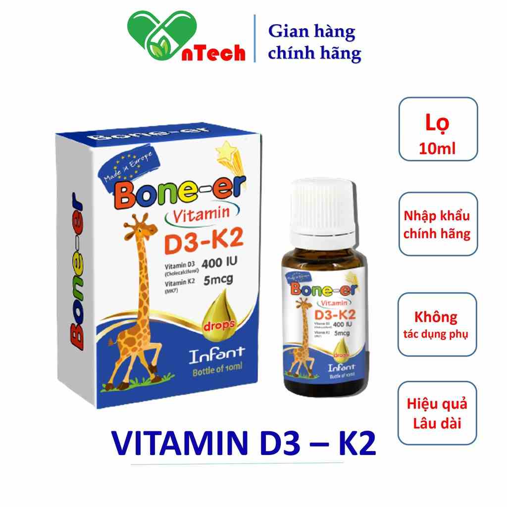 Vitamin D3 nhỏ giọt Everyday Health Bone-er bổ sung vitamin D3 và K2 cho bé từ 0 tháng tuổi lọ 10ml nhập khẩu Châu Âu