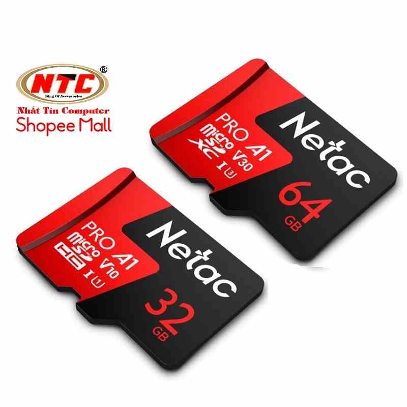 Thẻ nhớ microSDXC Netac Pro 32GB / 64GB U3 4K V30 98MB/s (3 phân loại) - Hãng phân phối