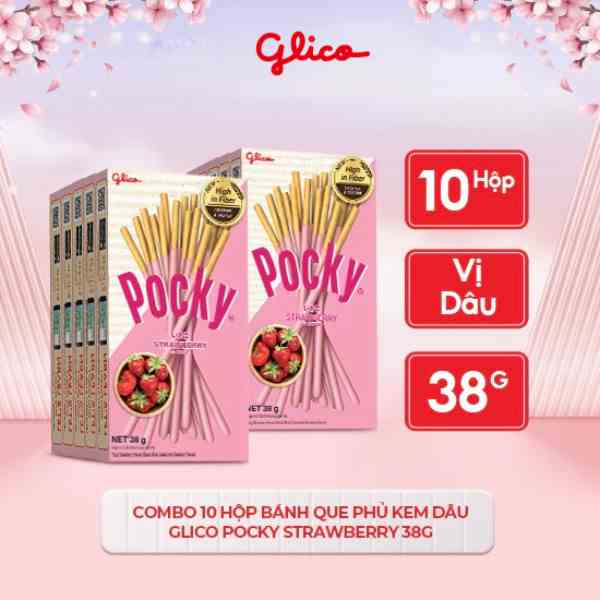 [Mã BMLTB35 giảm đến 35K đơn 99K] Combo 10 hộp Bánh que phủ kem dâu Glico Pocky Strawberry 38g