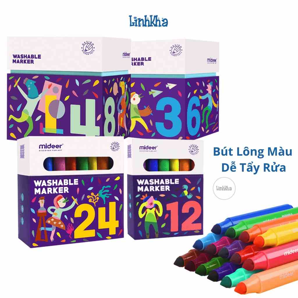 Bút Màu Dạ Cho Bé Tập Vẽ Dễ Tẩy Rửa - Mideer washable marker