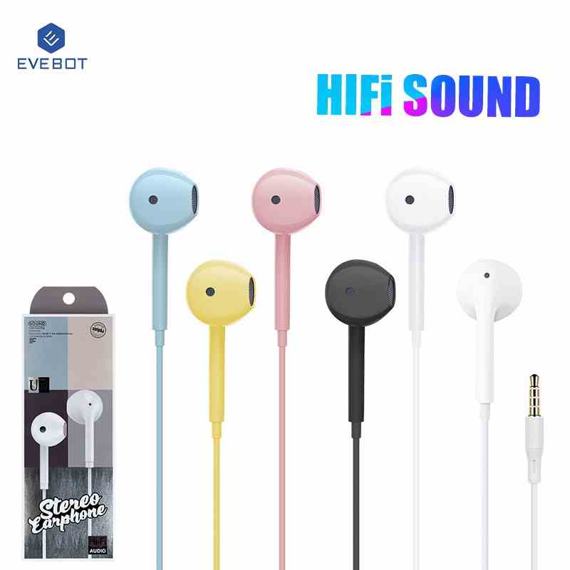 Tai nghe nhét tai EVEBOT có dây giắc cắm 3.5mm âm thanh hifi màu tùy chọn cho máy tính xách tay máy tính bảng điện thoại