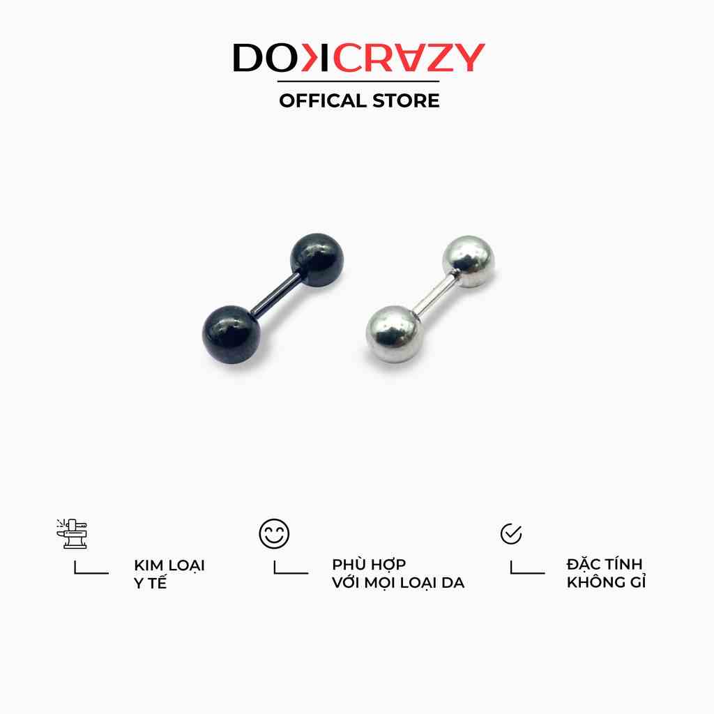 Khuyên tai quả tạ tròn trơn DOKCRAZY thời trang nhiều size unisex