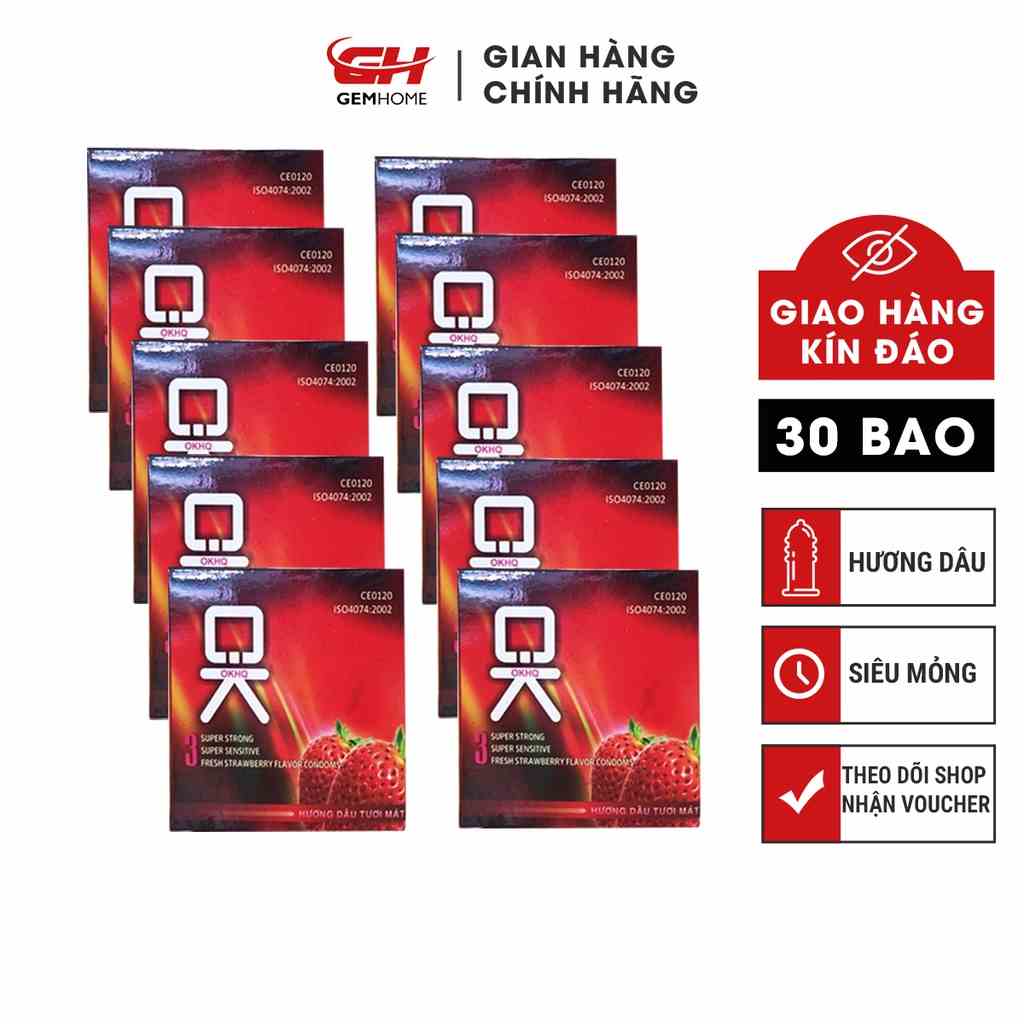 [Mã BMLTB35 giảm đến 35K đơn 99K] Bao cao su OKHQ hương Dâu nhẹ nhàng 10 hộp nhỏ GEMHOME