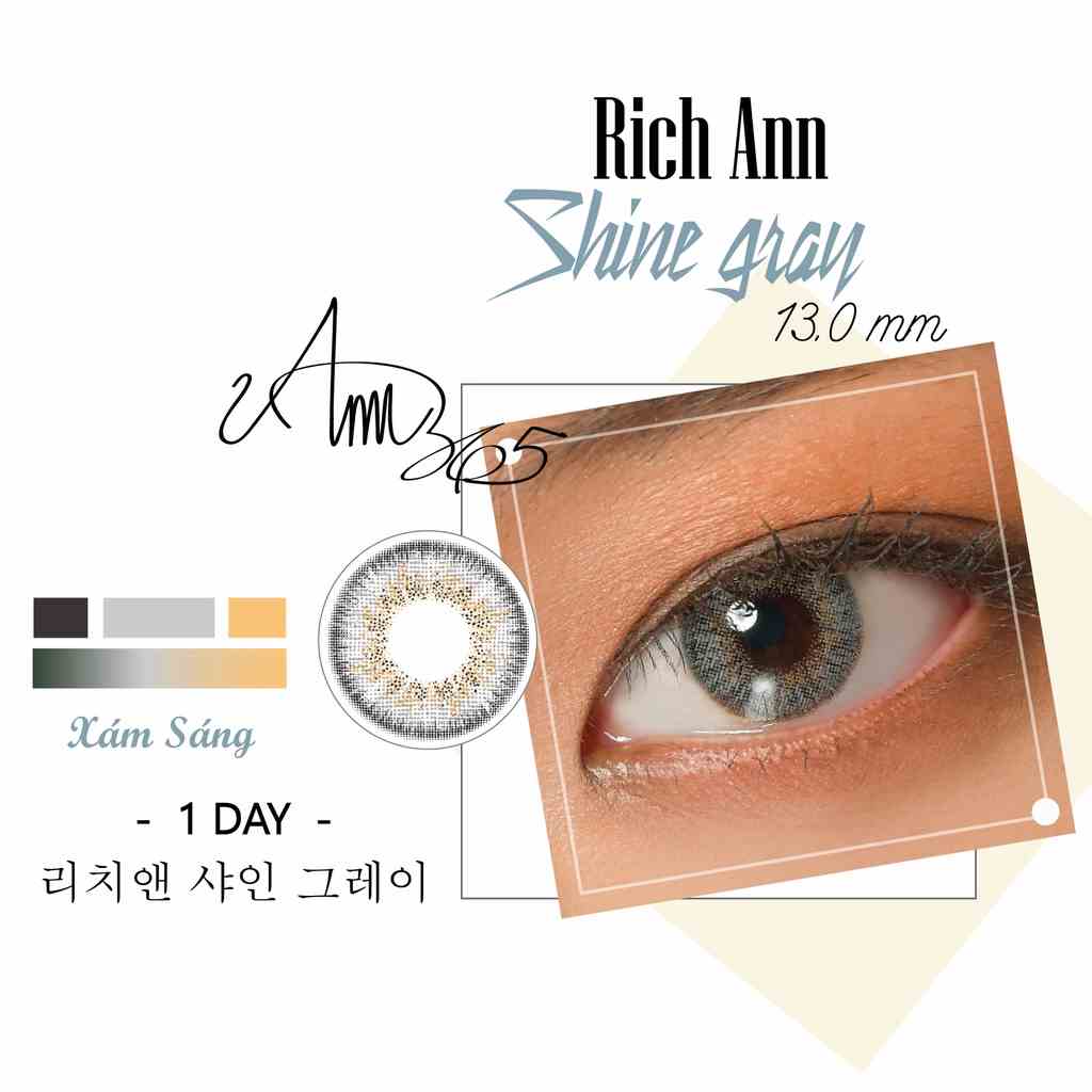 [𝟭 𝗖𝗛𝗜𝗘̂́𝗖] Lens ANN365 Hàn Quốc 1 Ngày Màu Xám Sáng, Kính Áp Tròng Cho Mắt Nhạy Cảm