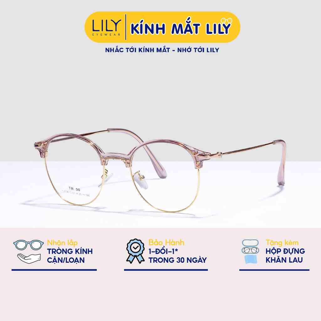 Gọng kính cận nam nữ LILYEYEWEAR mắt kính tròn gọng kính kim loại màu sắc thời trang 272336