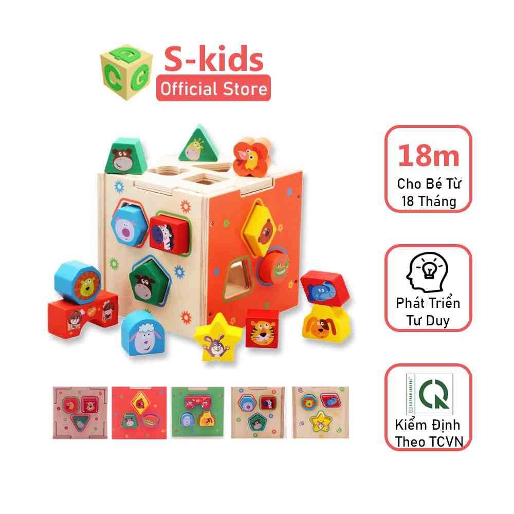 Đồ Chơi Gỗ S-Kids, Hộp thả hình khối gỗ động vật.