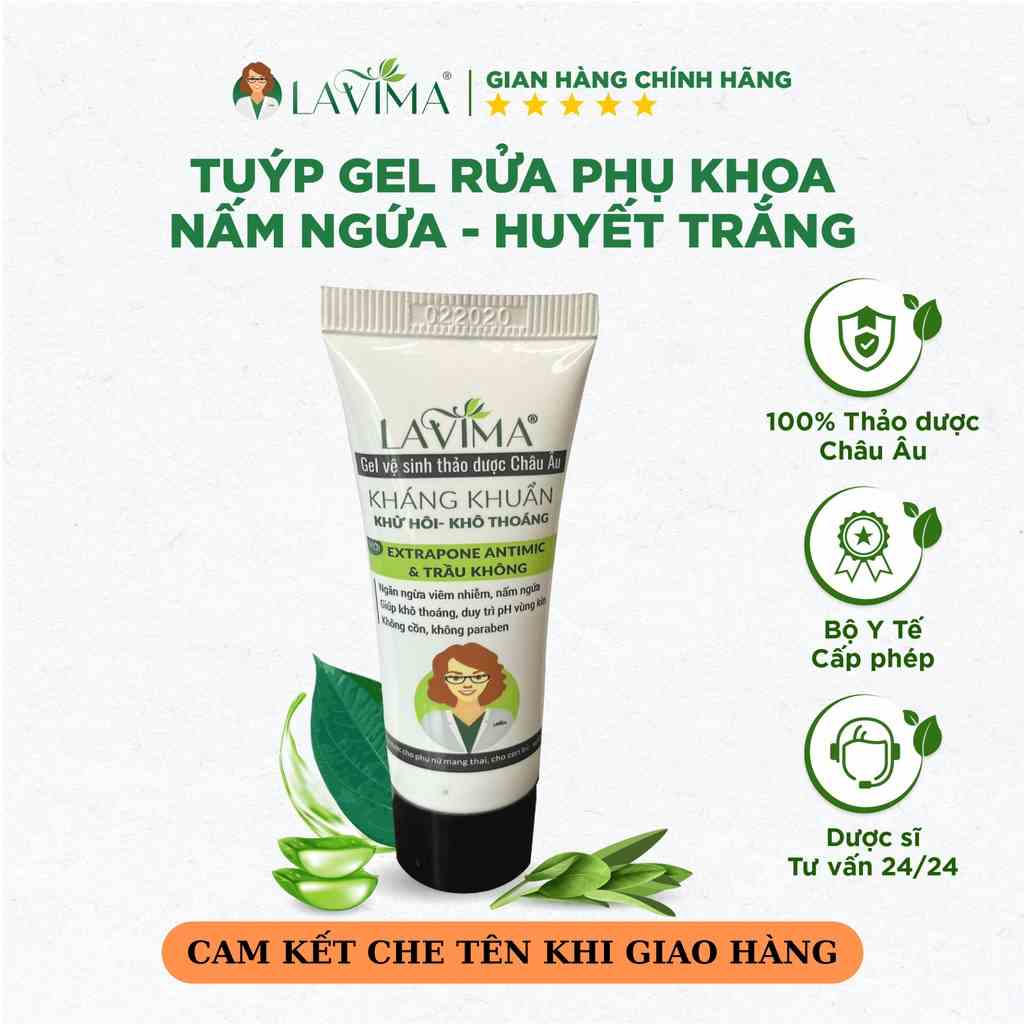 Tuýp Gel Rửa Phụ Khoa Thảo Dược Châu Âu LAVIMA Minisize 20g - Huyết Trắng, Nấm Ngứa, Lộ Tuyến, An Toàn Cho Mẹ Bầu