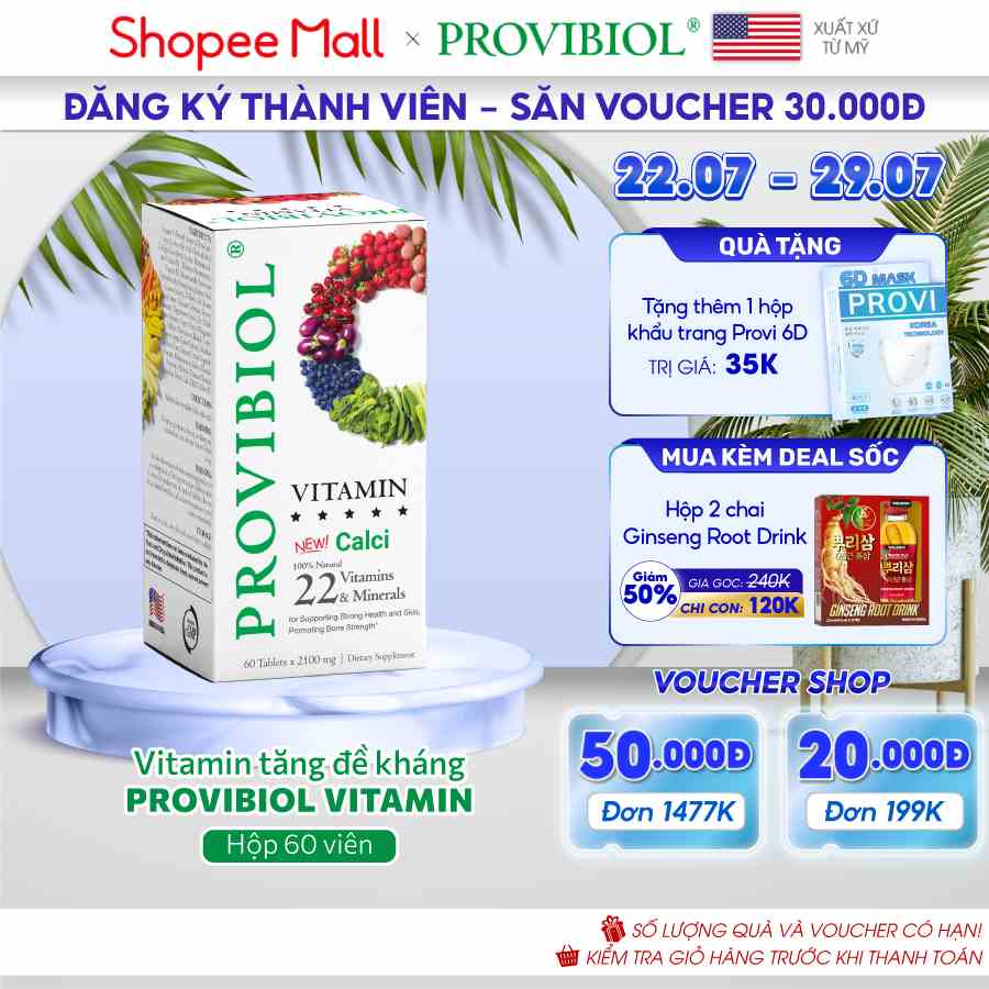 Vitamin Tổng Hợp và Canxi Tăng Sức Đề Kháng Provibiol Vitamin 60 viên