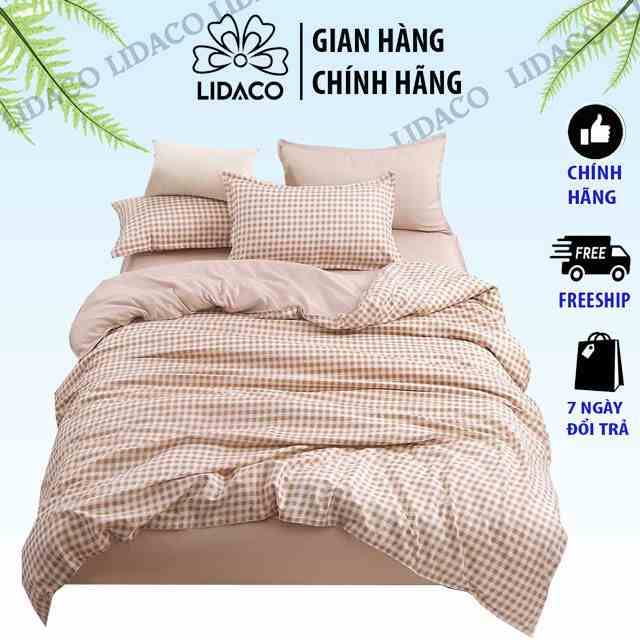 Bộ chăn ga gối cotton poly Lidaco decor phòng ngủ vintage Caro be (SP000661 )