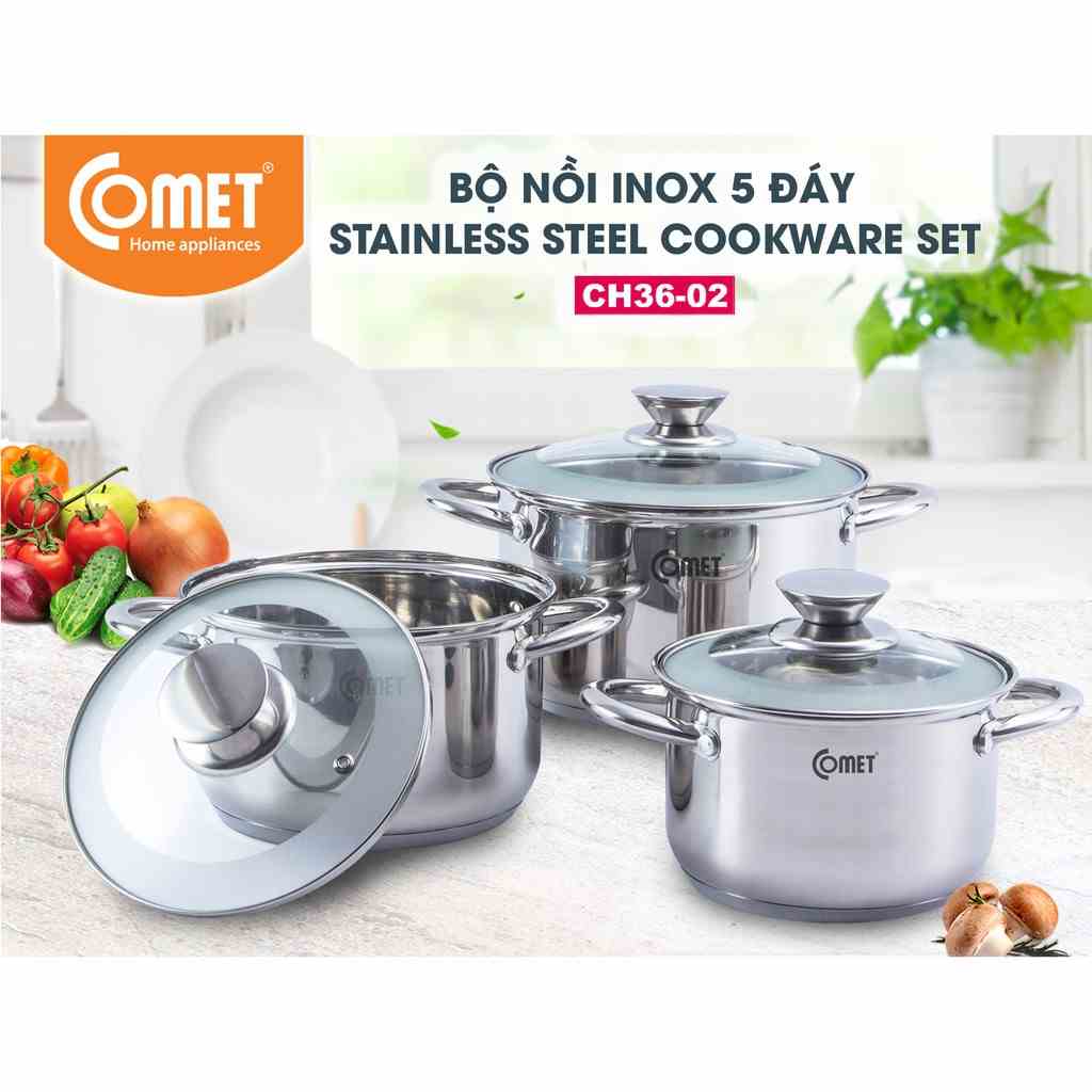 Bộ 03 nồi inox 5 đáy COMET - CH36-02