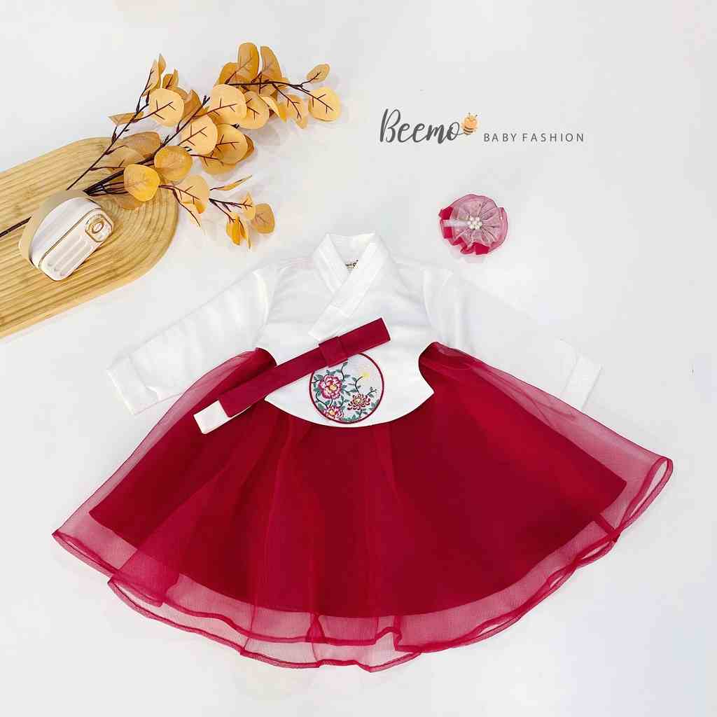 Áo dài Hanbok cho bé BEEMO, Chất liệu gấm Hàn phối chân váy tơ B041