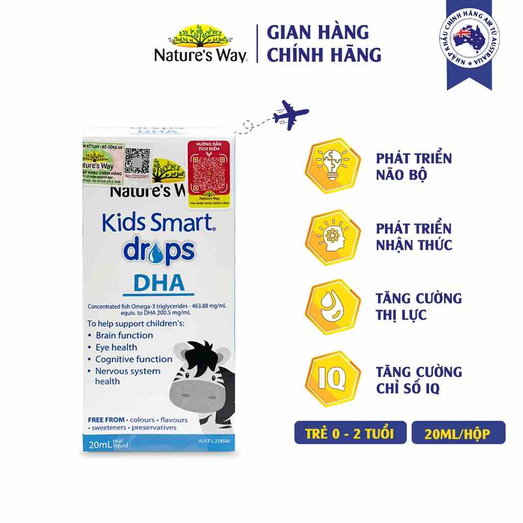 DHA Natures Way Kids Smart Drops DHA Dạng Giọt Giúp Tăng IQ, Phát Triển Não Bộ Cho Bé 20ml