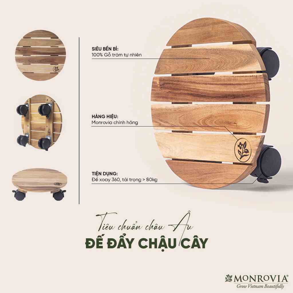 Đế lót để chậu cây có bánh xe MONROVIA làm giá đỡ kệ hoa cây cảnh, màu vàng đường, chịu tải tốt