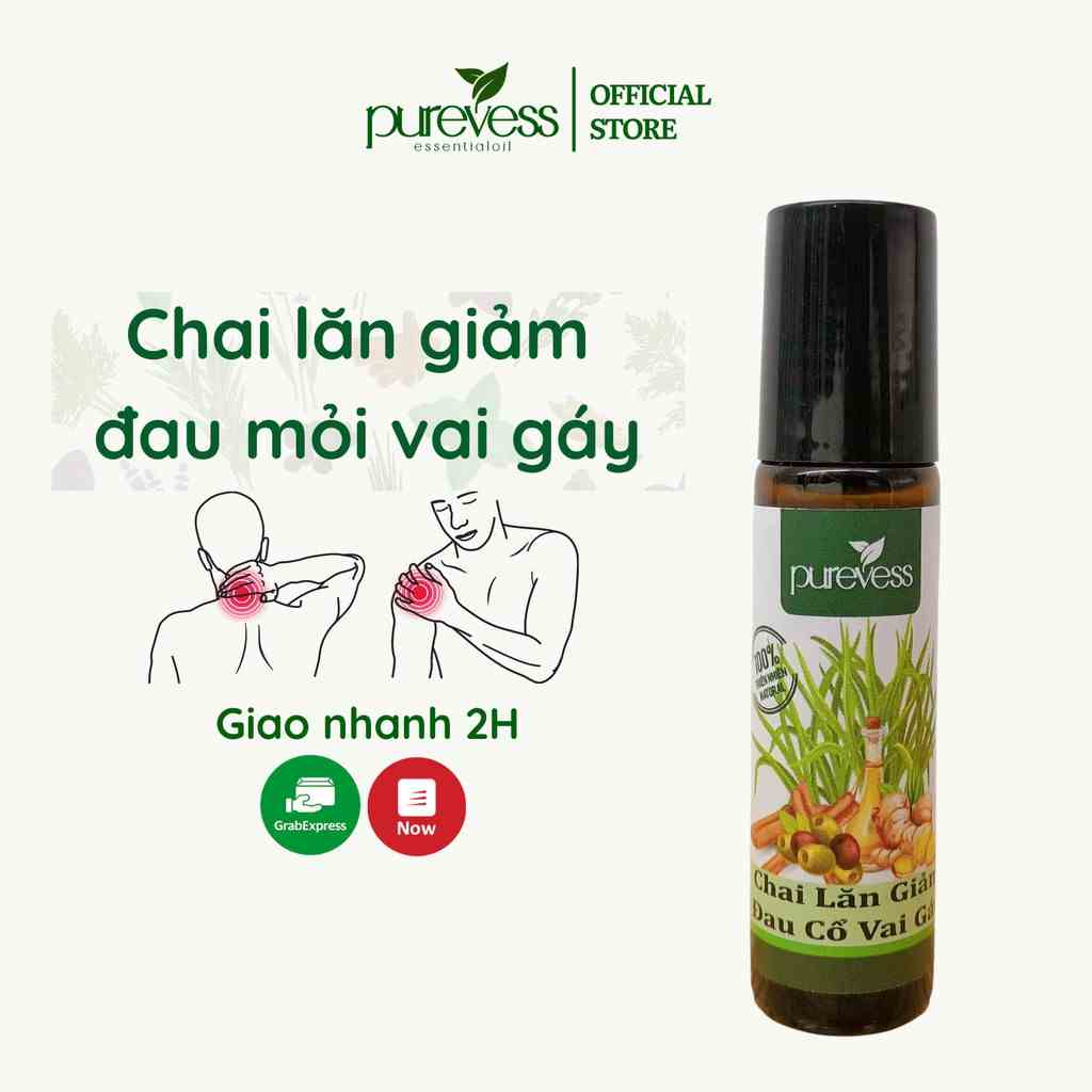 Tinh dầu giảm đau mỏi vai gáy Purevess, dạng lăn giúp giảm đau tự nhiên an toàn 10ml