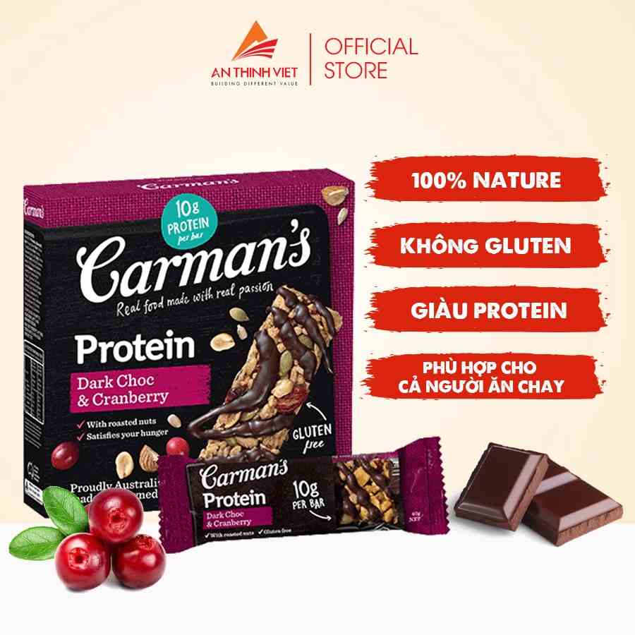 [Mã BMLTB35 giảm đến 35K đơn 99K] Thanh Giàu Đạm Carmans Protein Bar Dark Choc, Cranberry - 200g