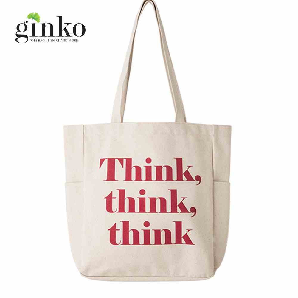 [Mã BMLTA35 giảm đến 35K đơn 99K] Túi Vải Tote Ginko Unisex Phong Cách Hàn Quốc In Hình Think, Think, Think (nhiều mẫu)