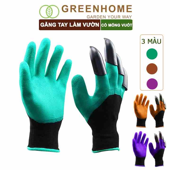 Găng tay làm vườn, có móng vuốt Greenhome, độ bền cao, chống thấm nước, đào, xới đất, dễ vệ sinh, nhiều màu lựa chọn