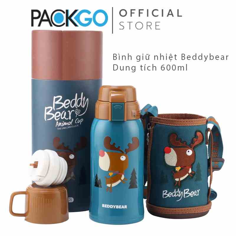 Bình giữ nhiệt cho Bé Trai - Gái Chính hãng 100% BEDDYBEAR Hình Tuần Lôc - 2 nắp thay thế phù hợp Bé từ 2 tuổi trở lên