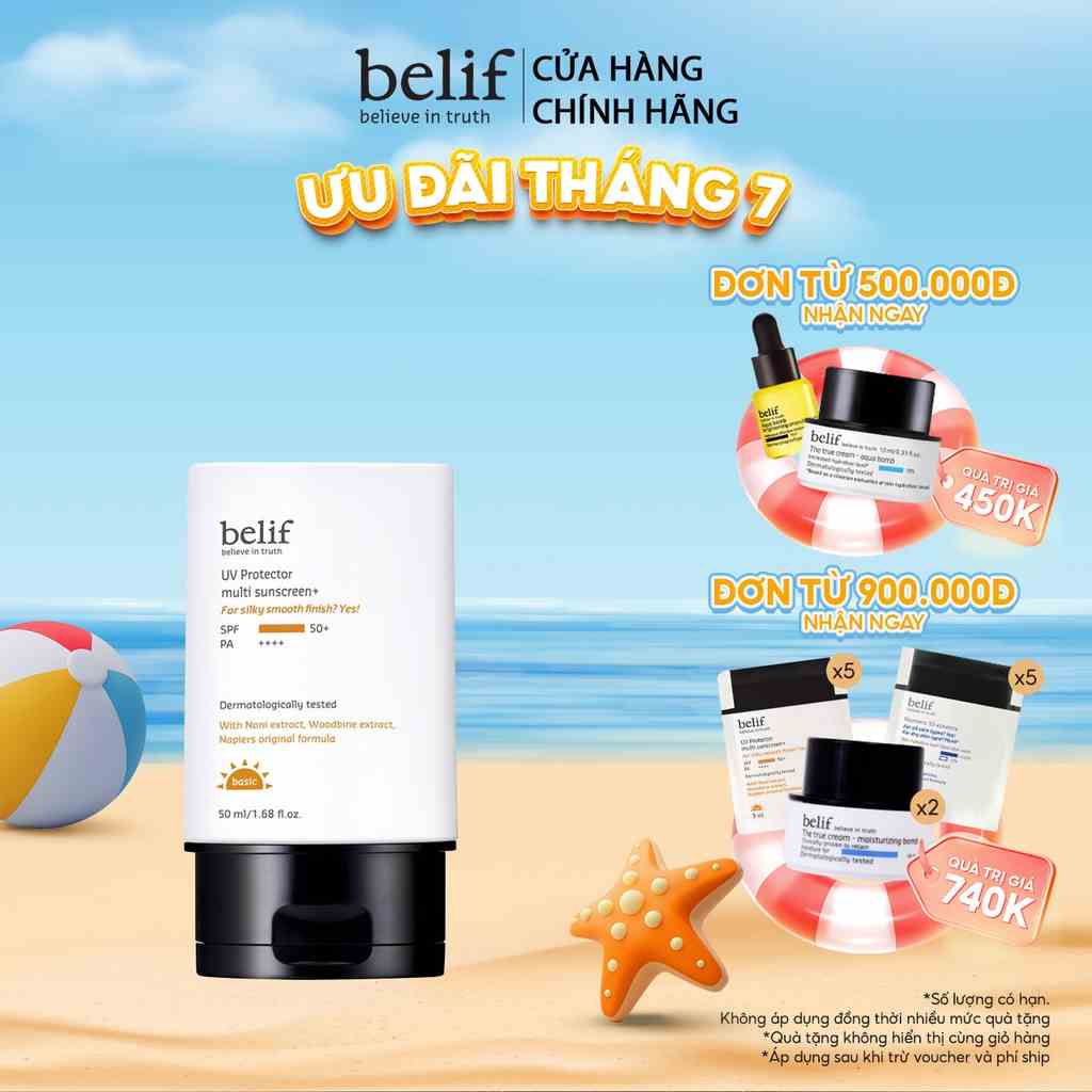 [Mã COSLUX07 giảm 120K đơn 1500K] Kem chống nắng hiệu chỉnh da Belif UV Protector Multi Sunscreen SPF50+ PA++++ 50ml