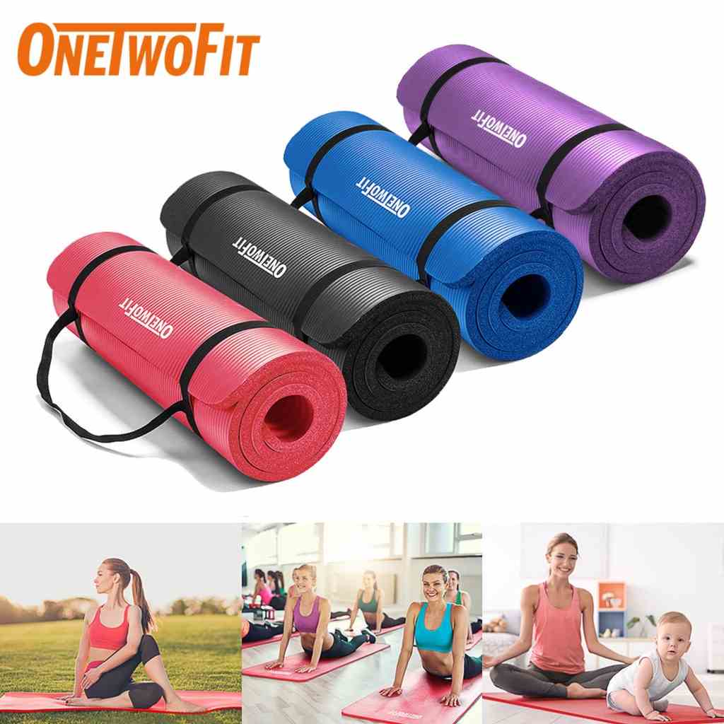 OneTwoFit Thảm tập yoga chống trượt dày 10mm có túi đựng yoga mat 183cm x 61cm