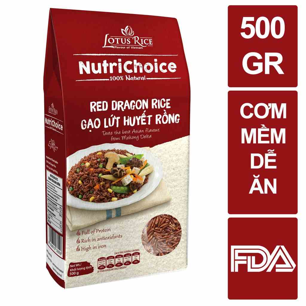 [Mã BMLTB35 giảm đến 35K đơn 99K] Gạo lứt đỏ Nutrichoice Huyết Rồng 500gr - Gói nhỏ tiện lợi - Cơm mềm dễ ăn