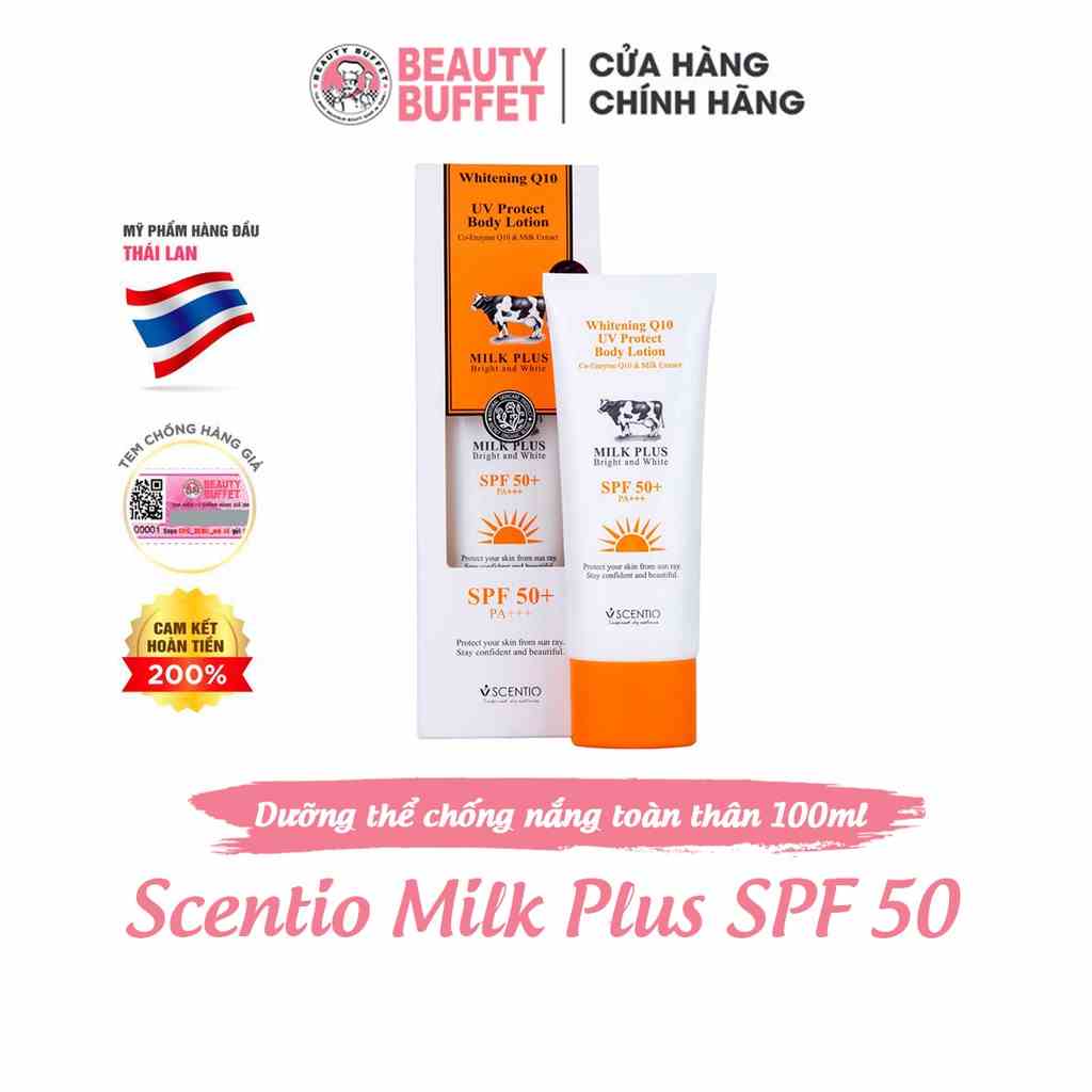 Dưỡng thể chống nắng và dưỡng trắng toàn thân Scentio Milk Plus SPF50+ PA+++ 100ml (DATE: T3/2024)