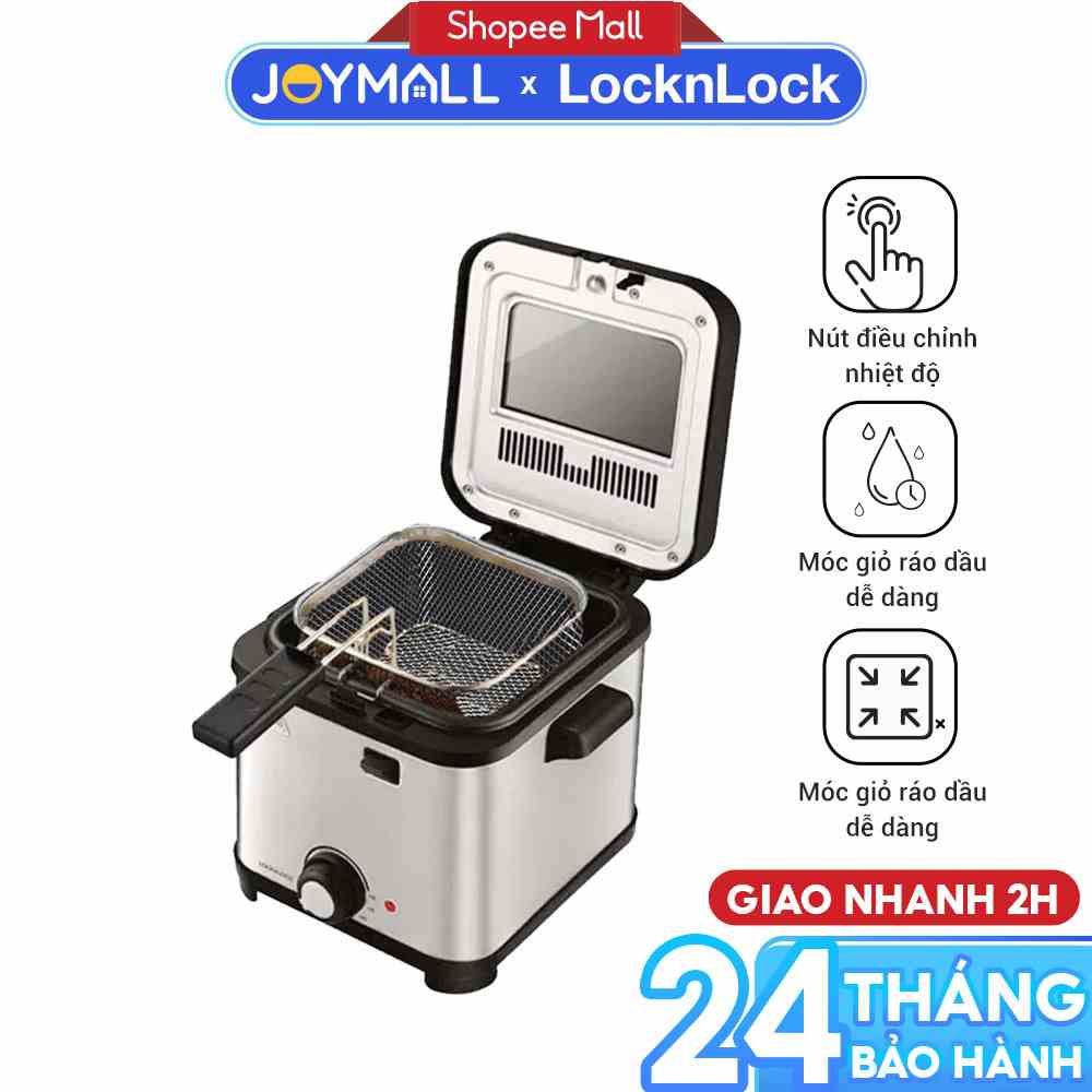 Nồi chiên ngập dầu Lock&Lock EJF716SLV 1.5 lít - Hàng chính hãng, có nắp kính ngăn dầu bắn ra ngoài - JoyMall