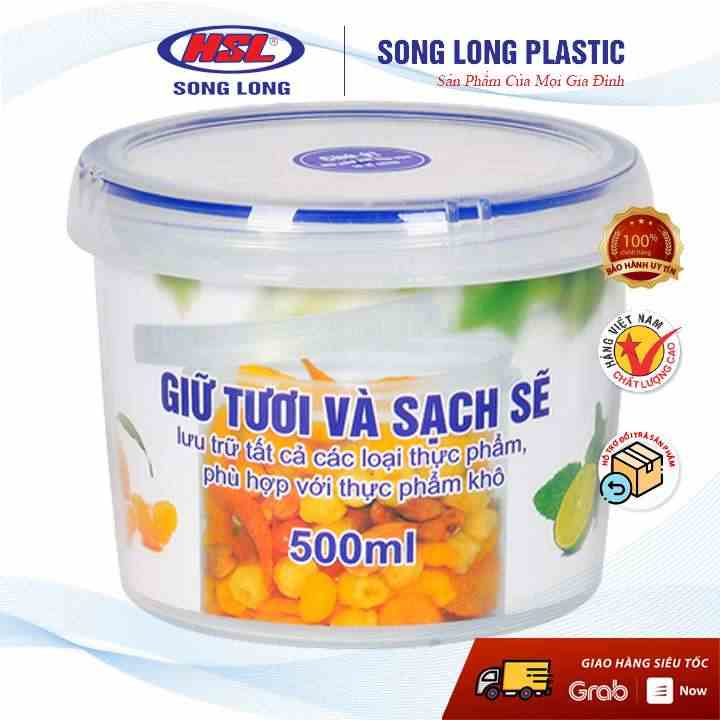 Hộp đựng bảo quản thực phẩm 500ml Song Long Plastic Four Lock nhựa tròn - 2512