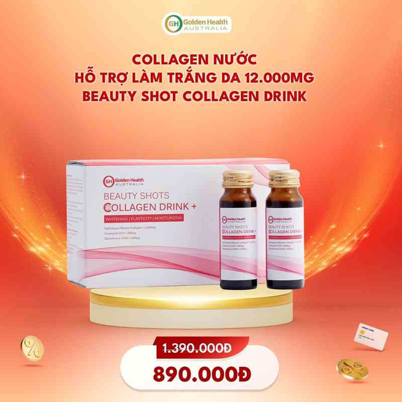 [GOLDEN HEALTH] Nước uống collagen hỗ trợ làm trắng da - Beauty Shots Collagen Drink hộp 10 lọ