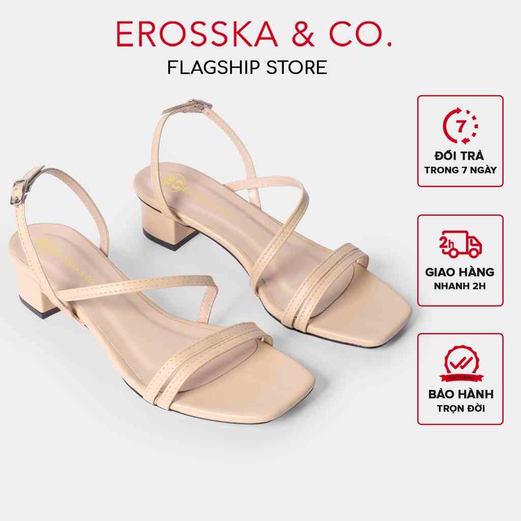 [Mã FA10K28 giảm đến 10k đơn 99k] Giày sandal cao gót Erosska mũi vuông dây mảnh cao 3cm màu nude ver 2 - EBO31