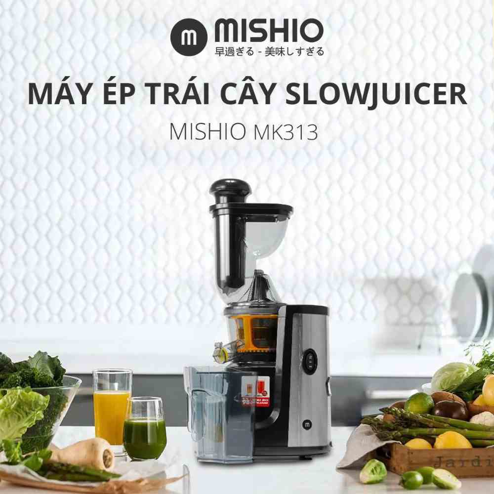 Máy ép trái cây Mishio slowjuicer MK313 motor đồng trục bánh răng thép bền bỉ trọng lượng máy 6kg