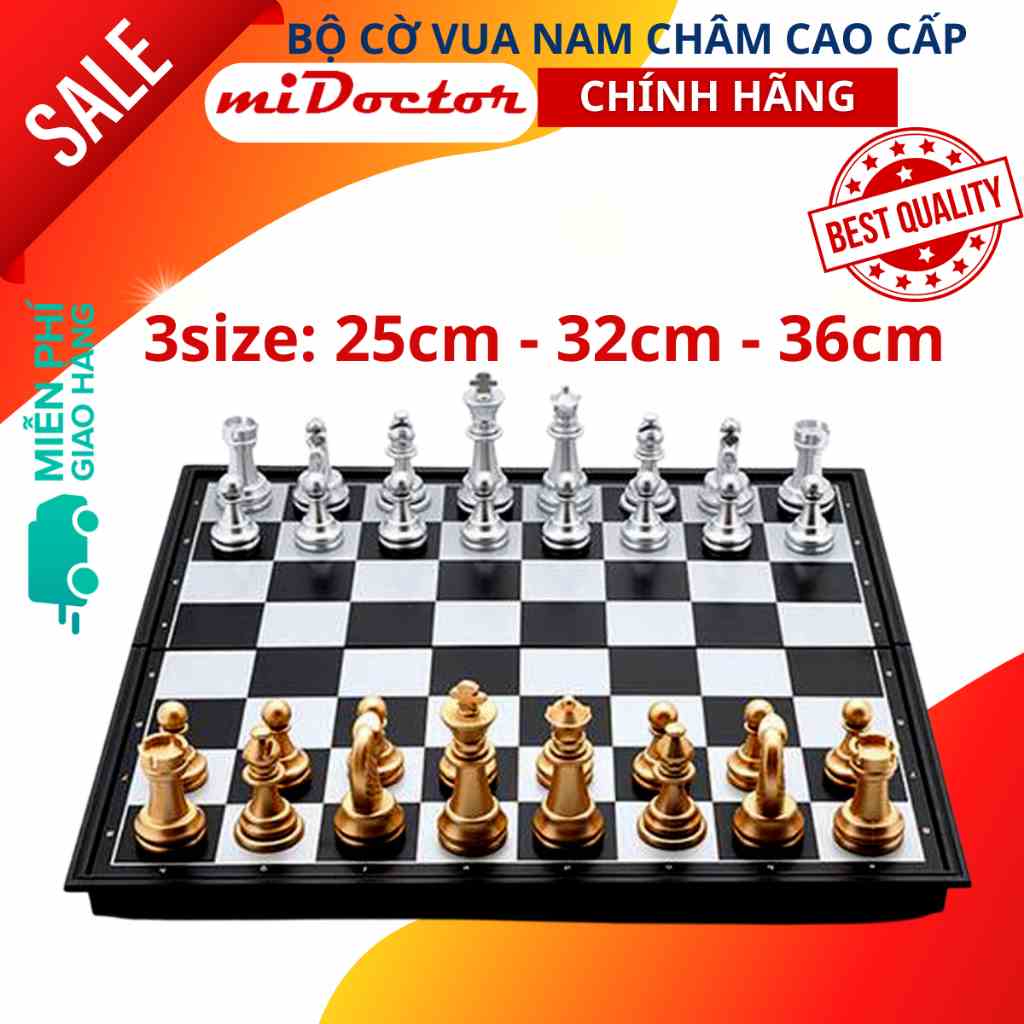 Cờ Vua Nam Châm Cao Cấp Nhiều Size – Bàn Cờ Là Hộp Đựng Quân Nhũ Vàng Bạc Chính Hãng miDoctor